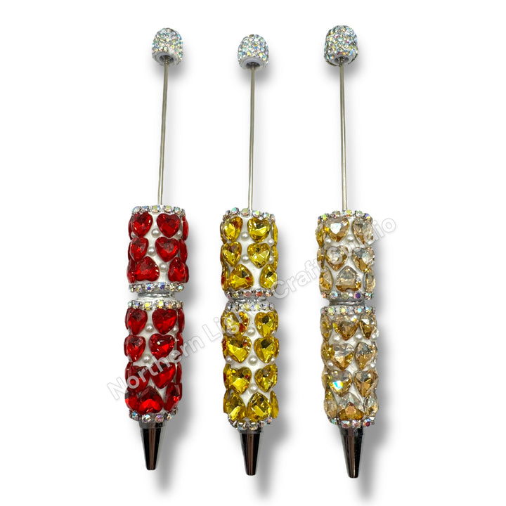 Beadable Large Heart  Single Color Rhinestone  Pen