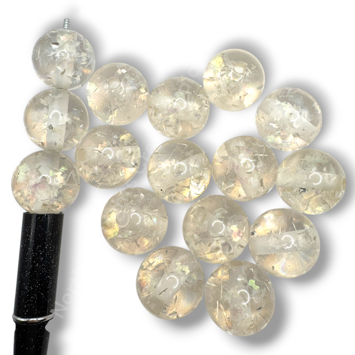 Clear Irridescent Flake White Core Acrylic 20mm Beads -10 pc.