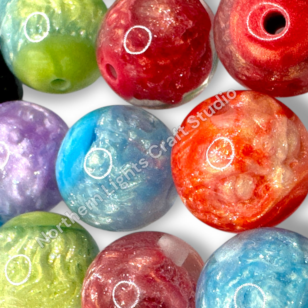 Galaxy Dragon Face Luminous Resin Glitter Premium 16mm Beads -20pc.