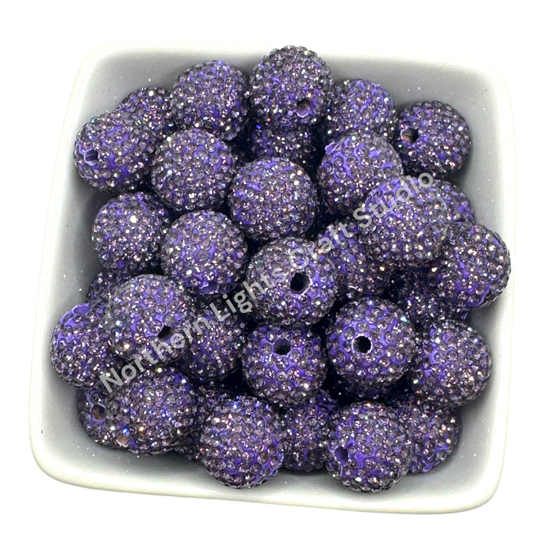 Purple Rhinestone Clay Base Beads-16mm - 10pc.