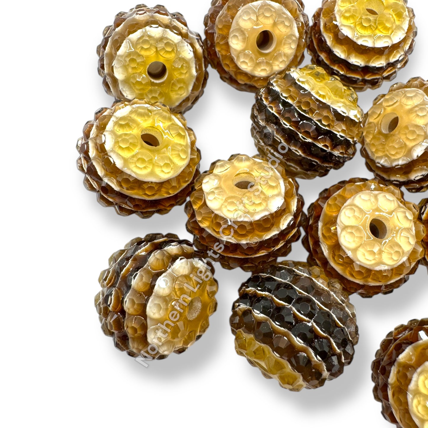 Brown Stripe Jelly 18 mm Acrylic Rhinestone Bubblegum Beads - 10pc.