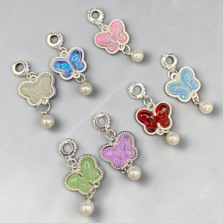 Silver Buterfly Pearl Charm with Bail -10pc. Mix