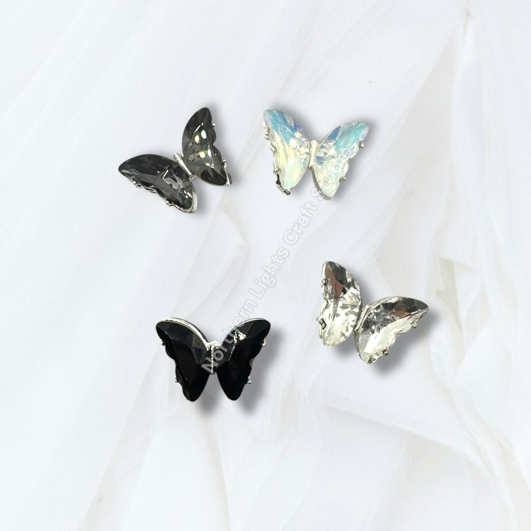 Metal Alloy Silver Crystal Butterfly Bead -2pc.