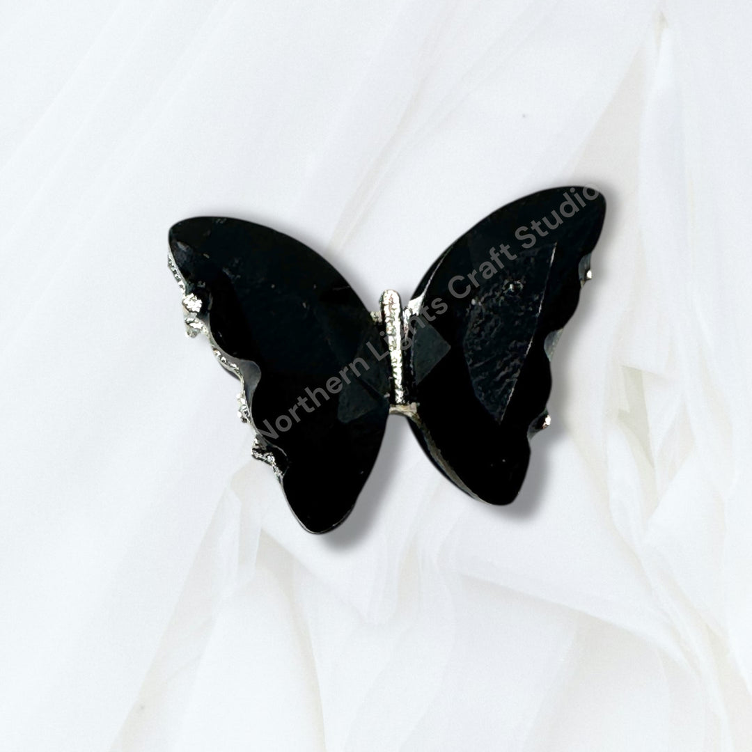 Metal Alloy Silver Crystal Butterfly Bead -2pc.