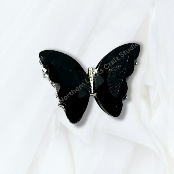 Metal Alloy Silver Crystal Butterfly Bead -2pc.