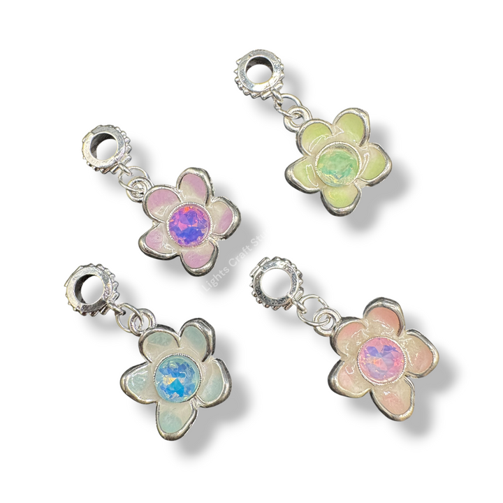 Enamel Silver Flower Crystal Charm with Bail -10pc. Mix