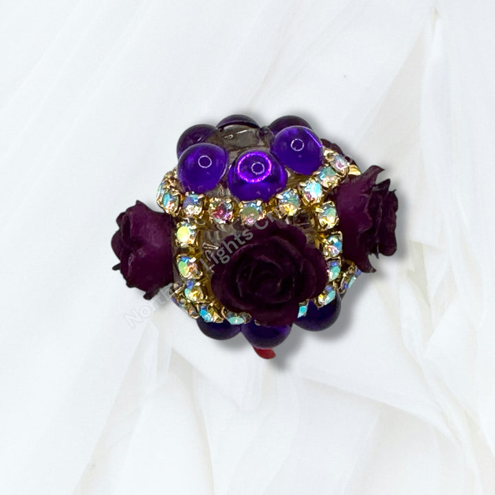 Fancy Velvet Flower and Rhinestone Bead -2pc.