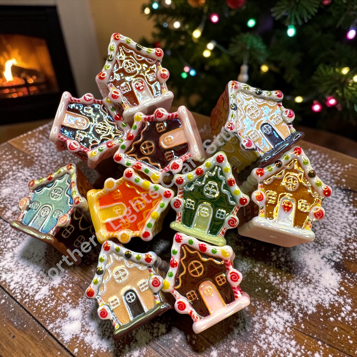 Halloween and Christmas Gingerbread UV Handpainted House Bead Mix -10pc.