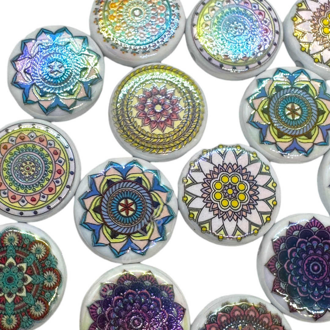 Mandala UV Coated Printed Acrylic 22mm Bead Mix - 10 pc.