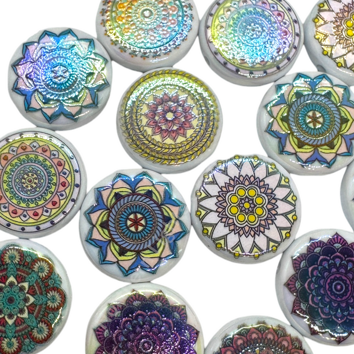 Mandala UV Coated Printed Acrylic 22mm Bead Mix - 10 pc.