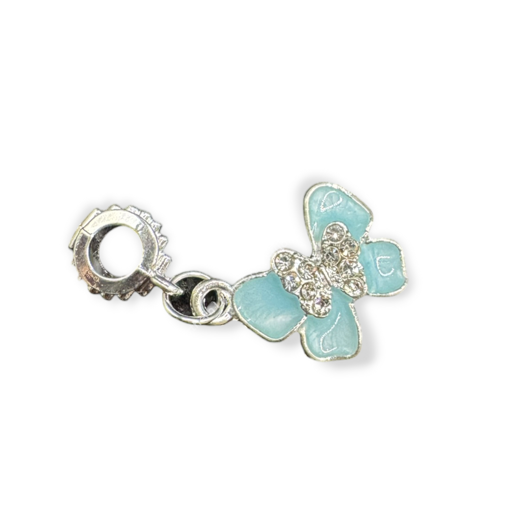 Silver Butterfly Enamel and Rhinestone Charm with Bail -10pc.