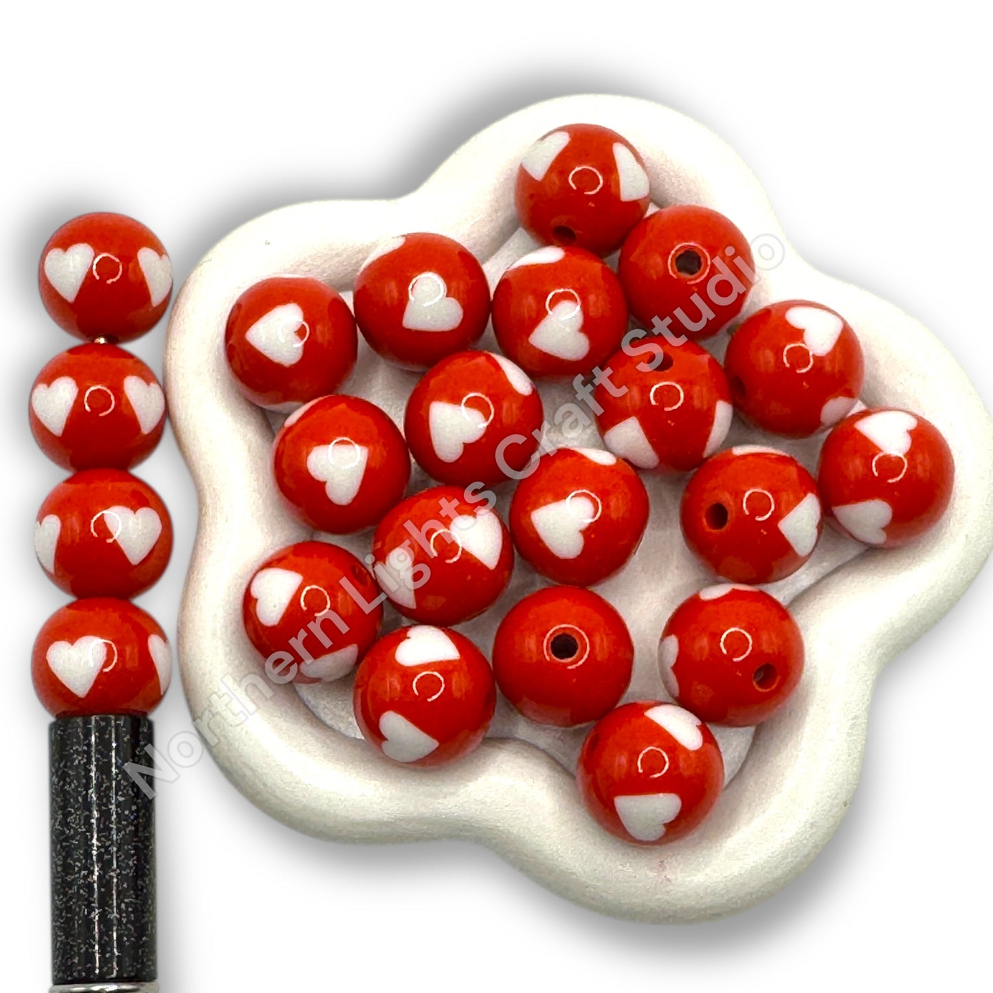 Heart Printed 16mm Acrylic Beads - 20pc. - Choose Style