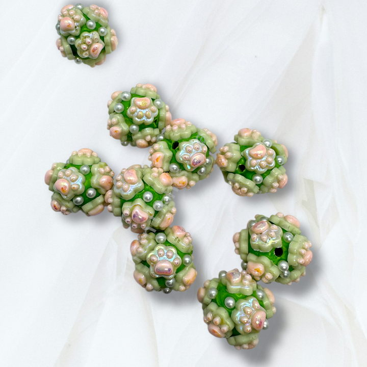 Fancy Clay Base Paw Charm Beads -5pc.