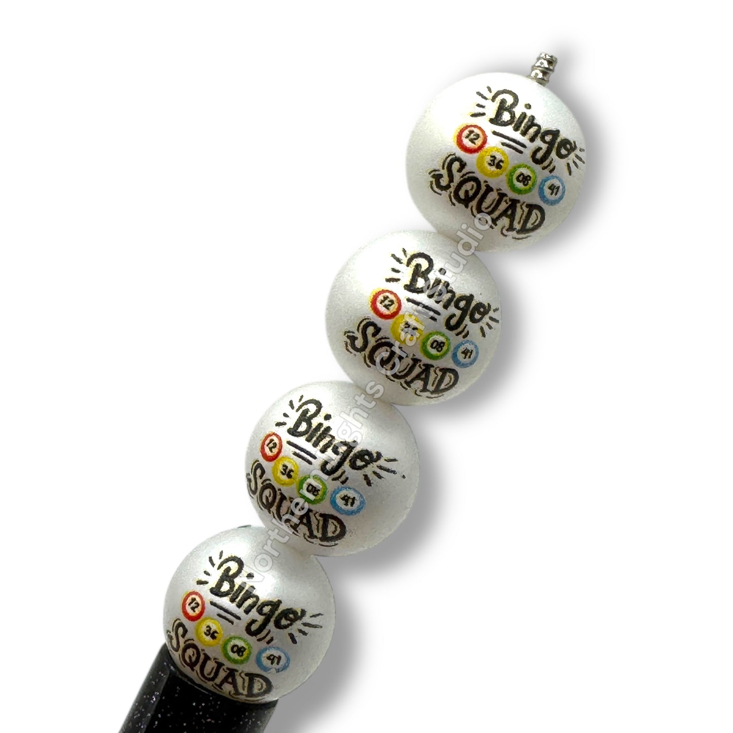 Bingo Printed Matte White 16mm Acrylic Beads - 20pc.