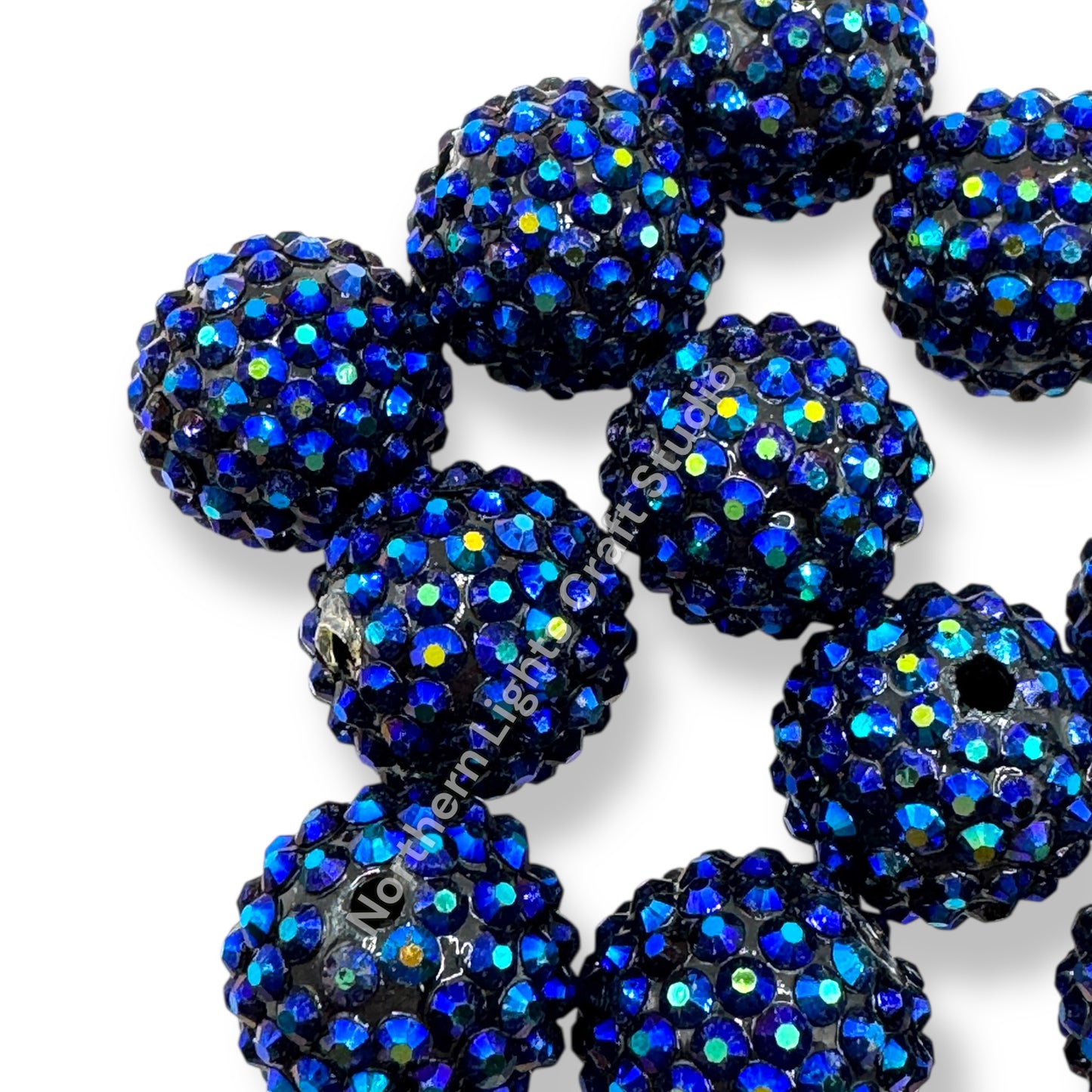 Dark Blue AB 20mm Acrylic Rhinestone Bubblegum Beads - 10pc.