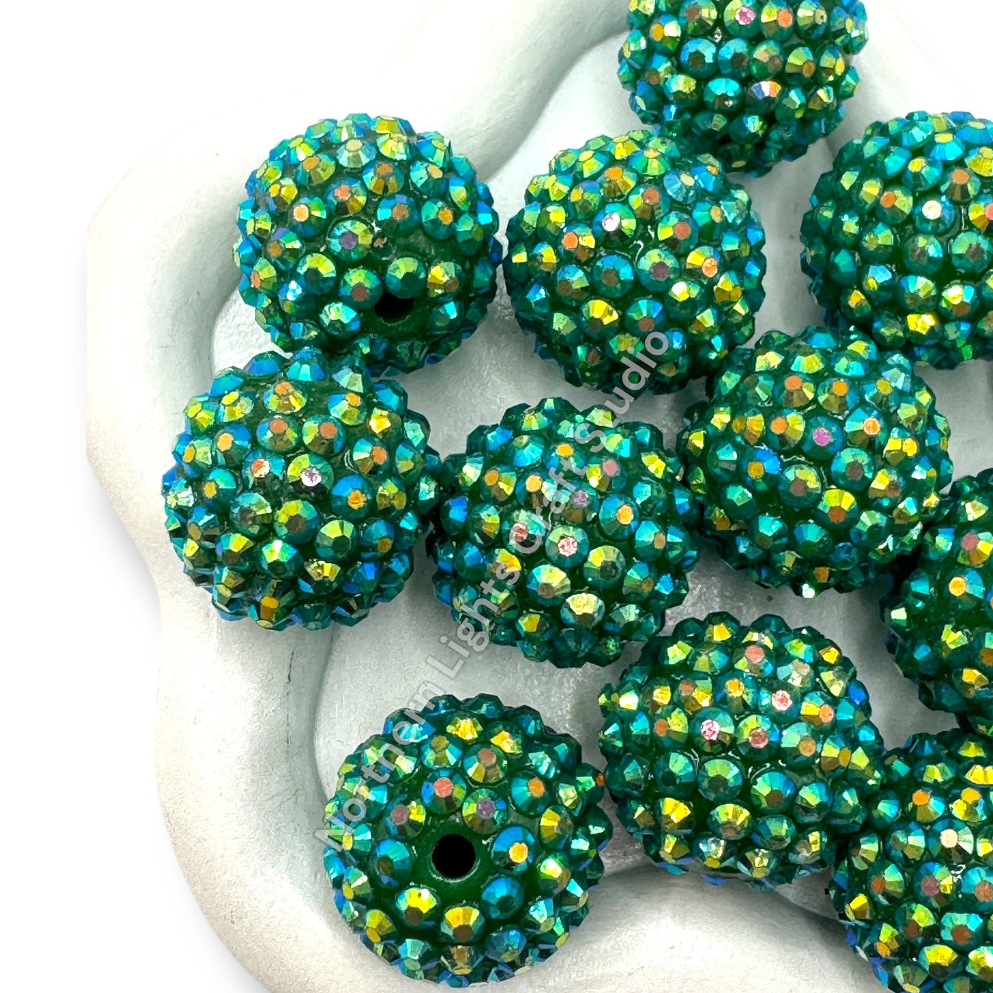 Emerald Gold AB Acrylic 20mm Rhinestone Bubblegum Beads - 10pc.