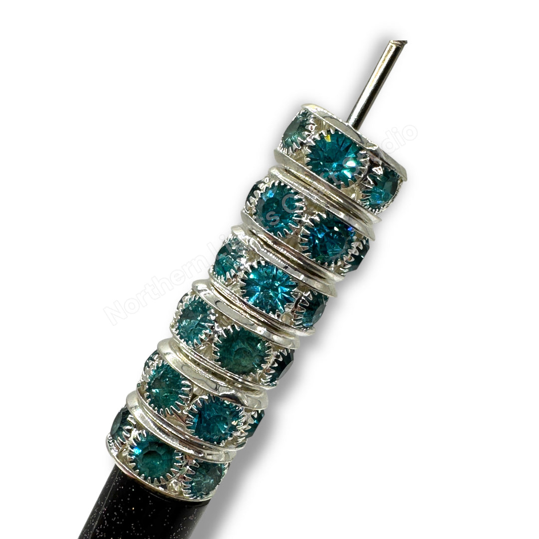 Metall Alloy Blue Crystal Silver 14mm Spacers -11 pc.