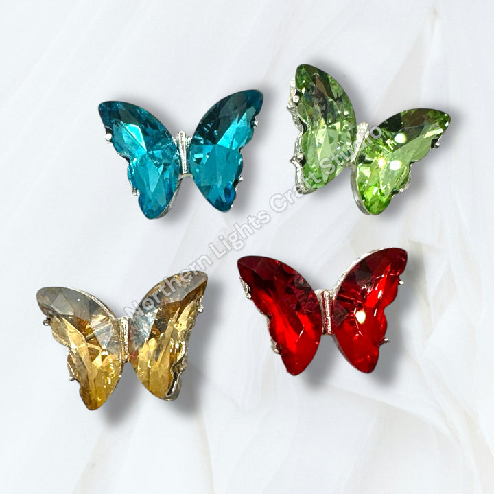 Metal Alloy Silver Crystal Butterfly Bead -2pc.