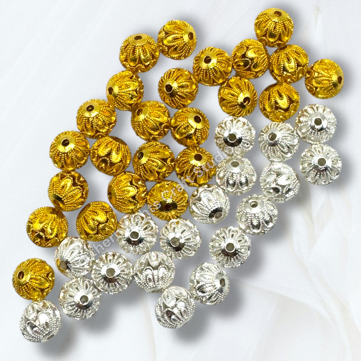 Textured Metal Filigree Copper Base Beads - 5 pc.