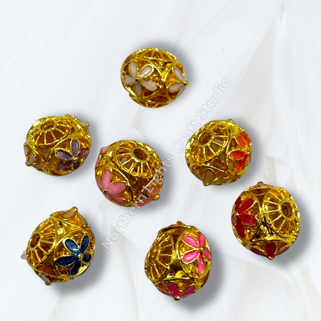 Copper Base Gold Plated Enamel Flower 10mm Beads - 10pc.  Mix