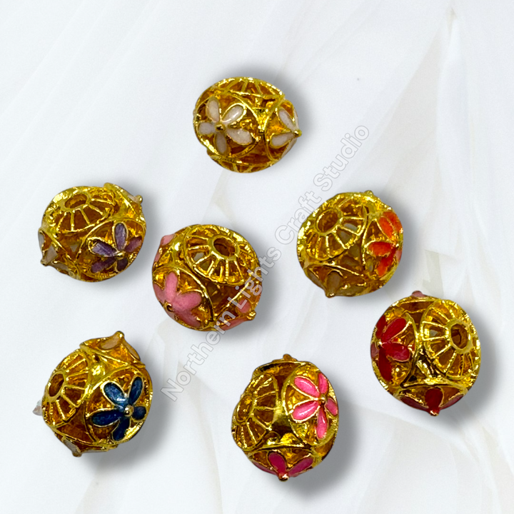 Copper Base Gold Plated Enamel Flower 10mm Beads - 10pc.  Mix