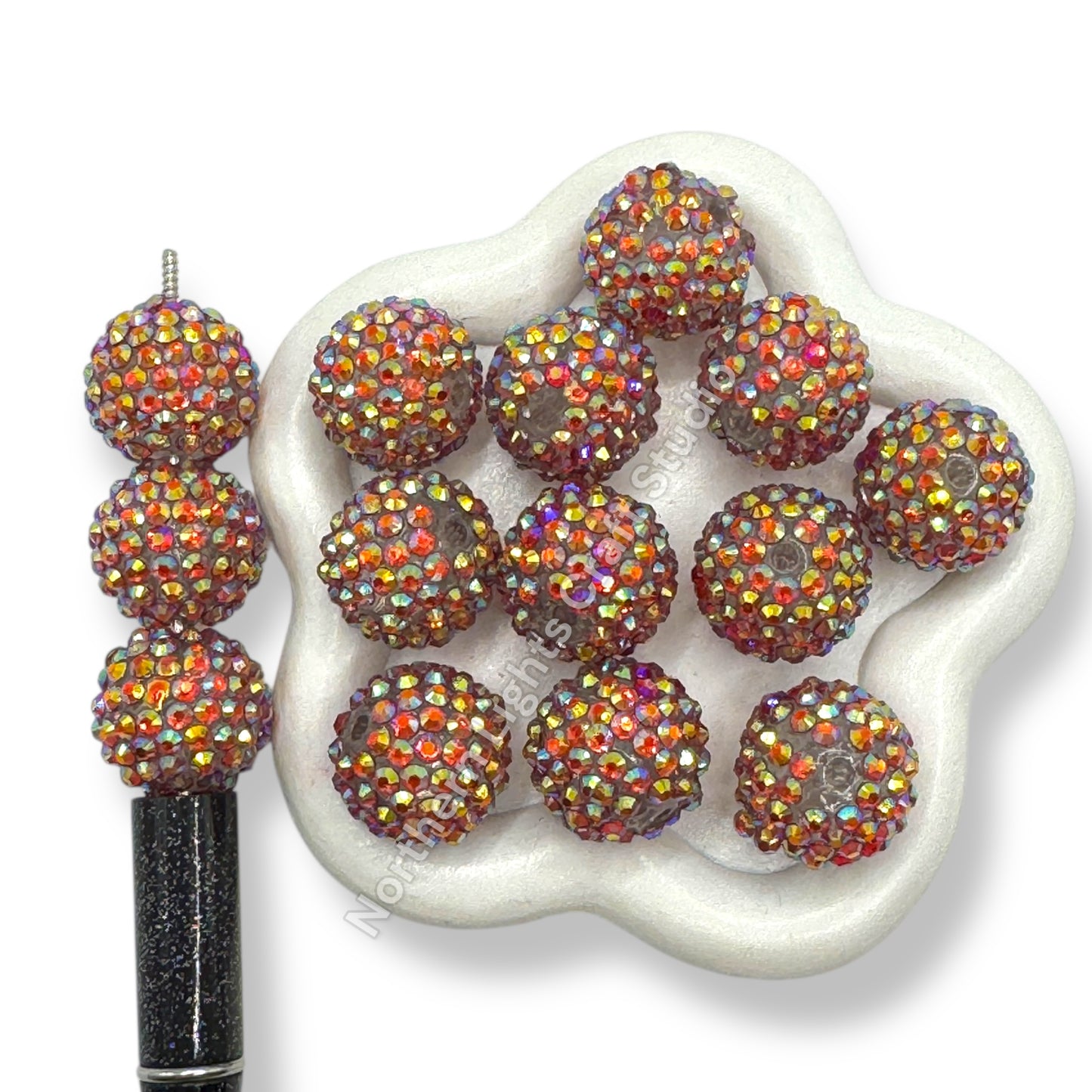 Red Clear Base AB 20mm Acrylic Rhinestone Bubblegum Beads - 10pc.