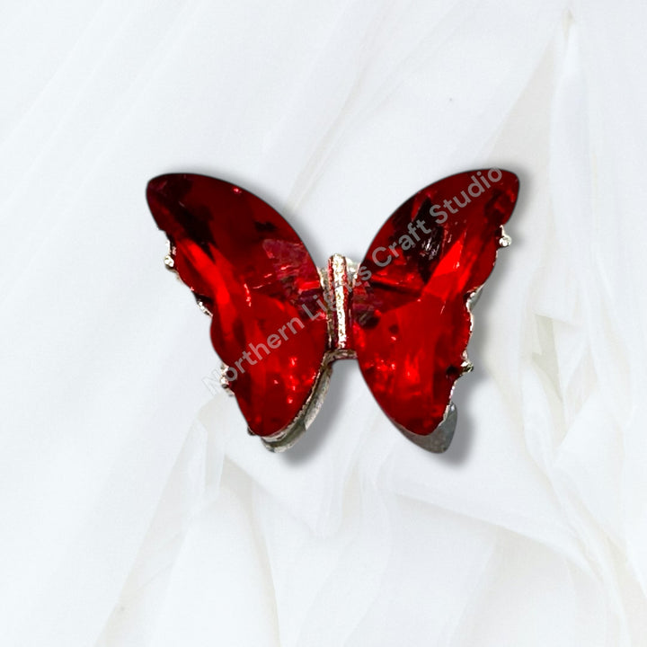 Metal Alloy Silver Crystal Butterfly Bead -2pc.