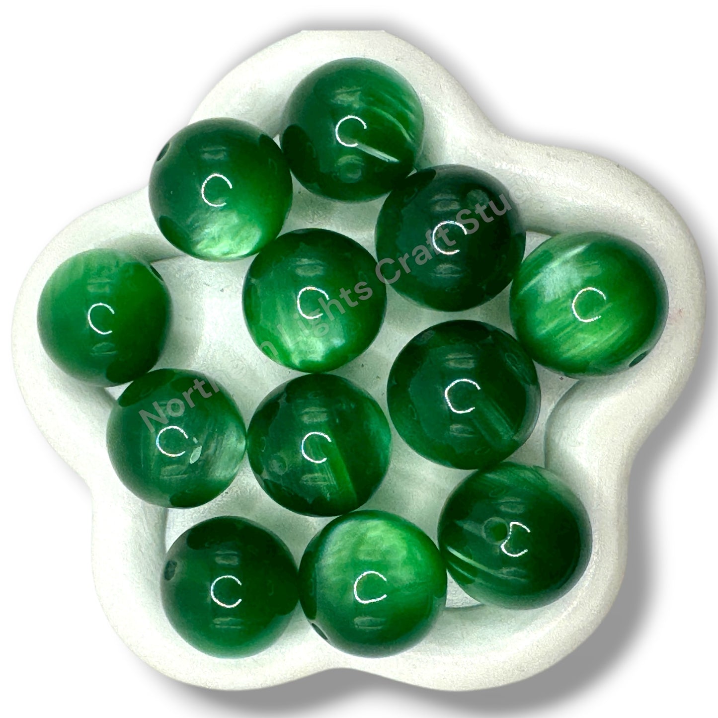 Green Cat Eye Shiny 20mm Beads -10pc.