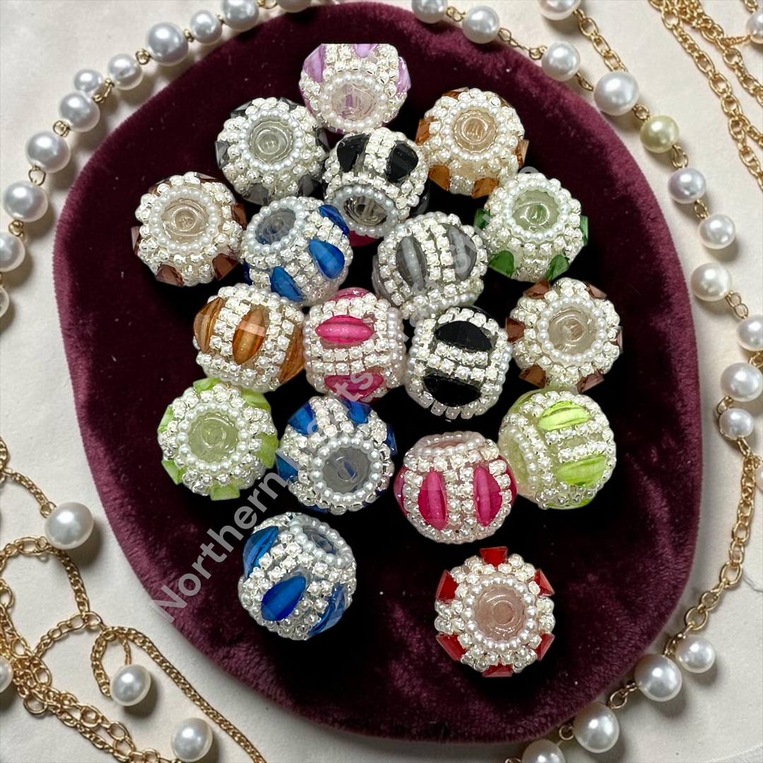 Fancy Pumpkin Slice Rhinestone Pearl Beads - 5pc.  Mix