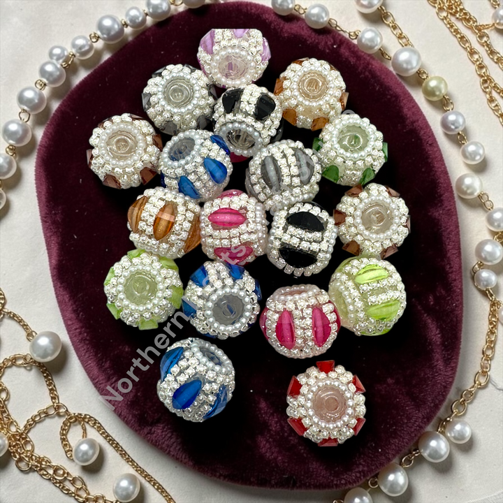 Fancy Pumpkin Slice Rhinestone Pearl Beads - 5pc.  Mix