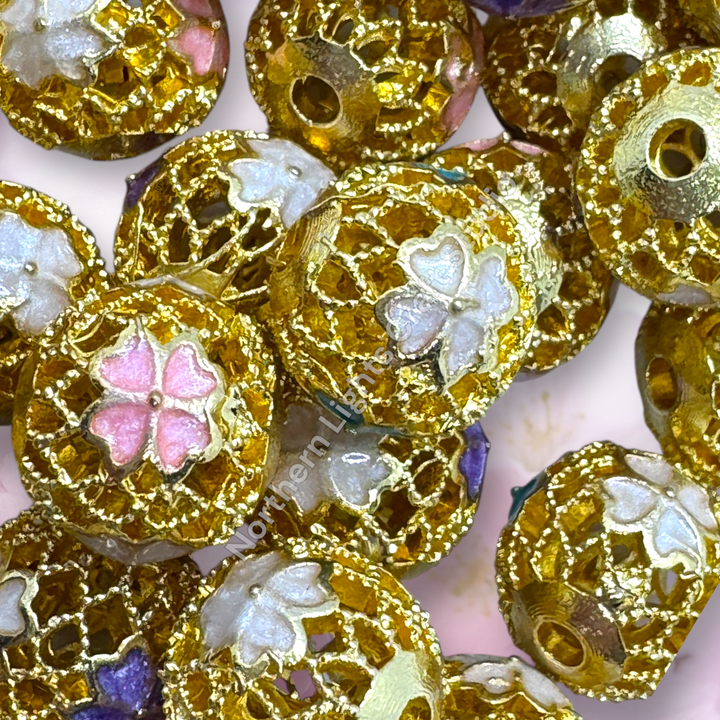 Copper Gold Plated Enamel Clover 10mm Beads - 10pc.  Mix