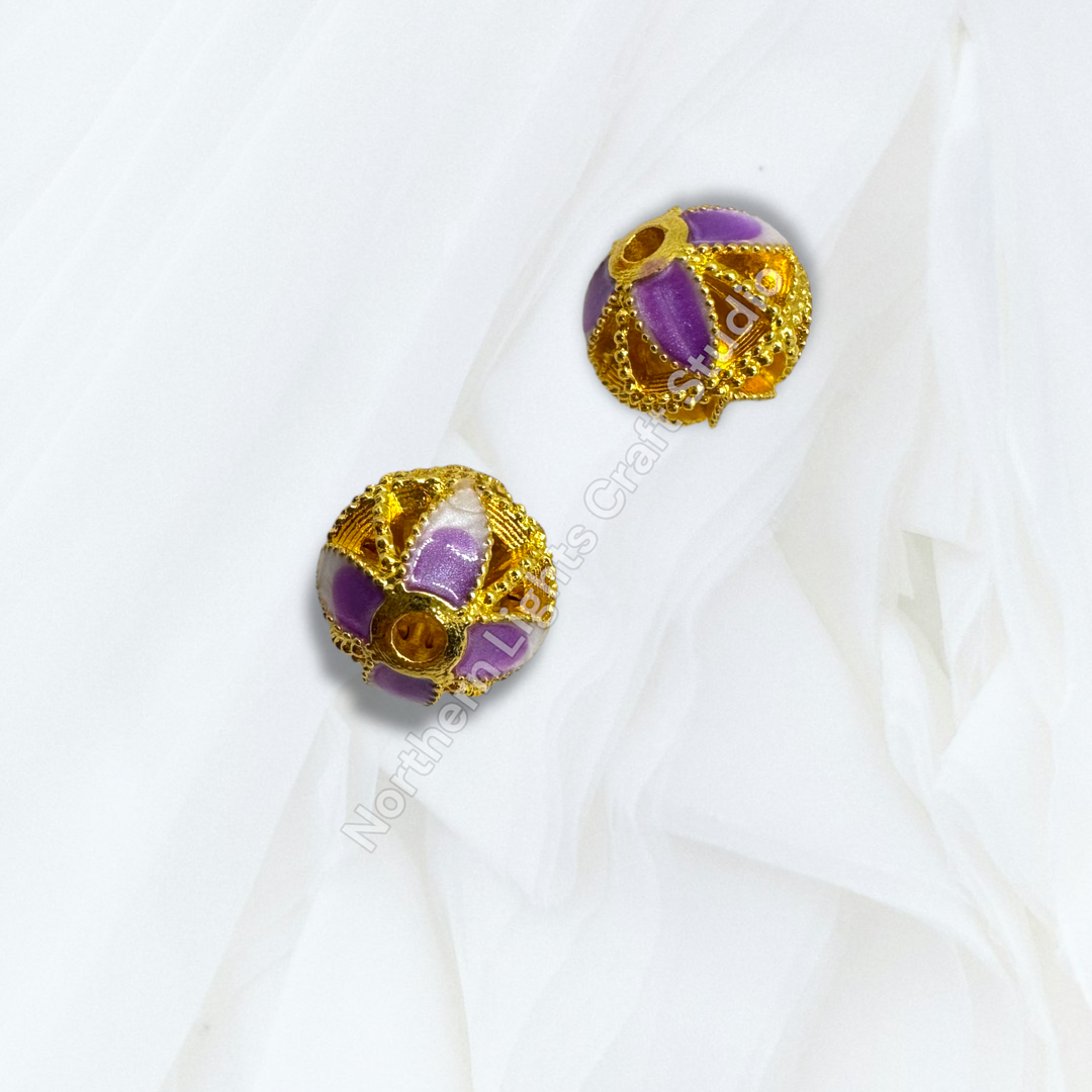 Copper Base Gold Plated Enamel Lotus Petal 10mm Beads - 10pcs.