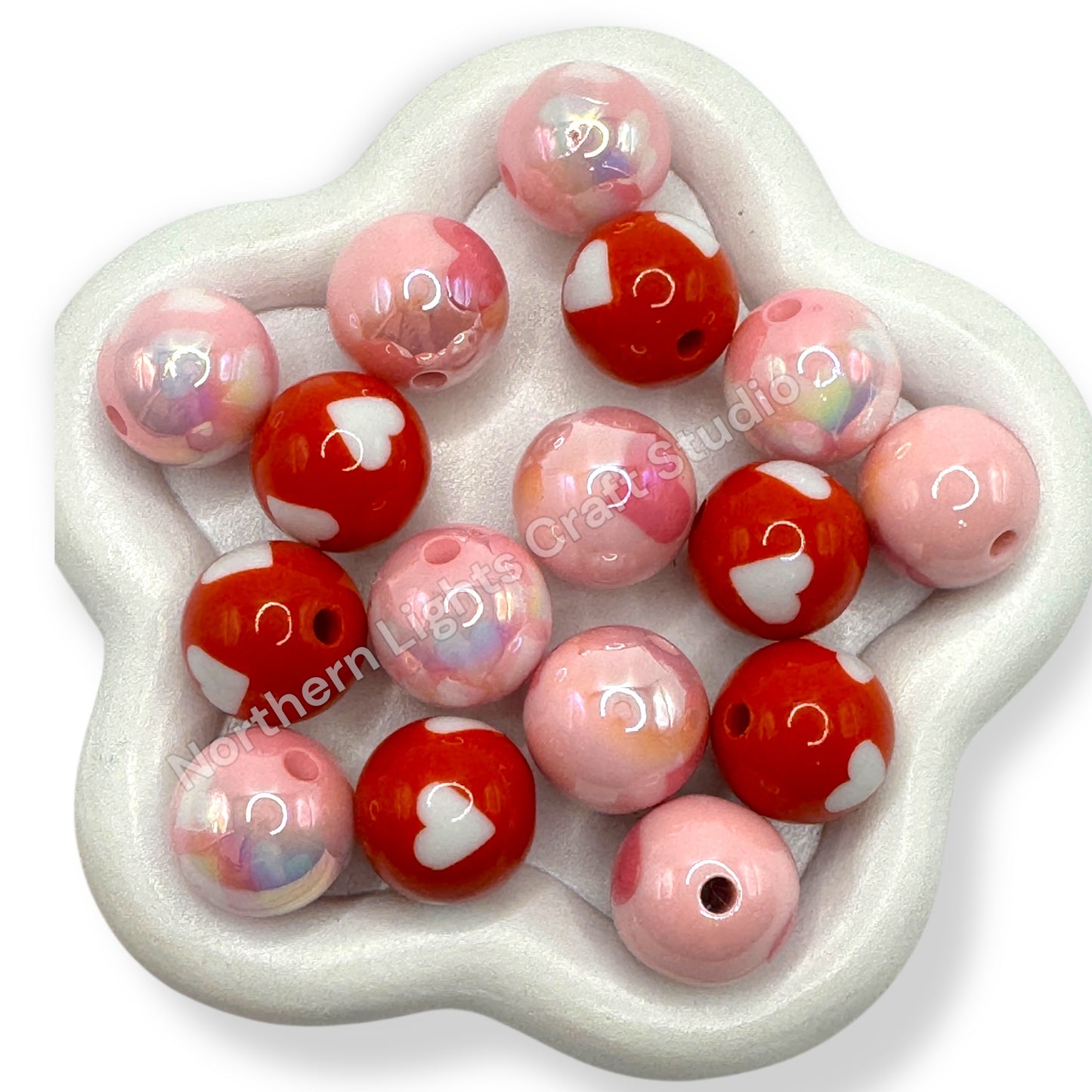 Heart Printed 16mm Acrylic Beads - 20pc. - Choose Style