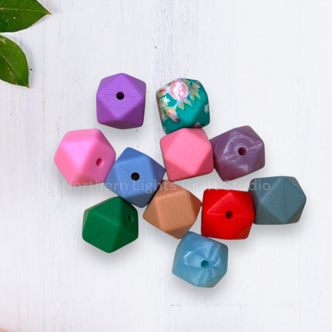 15 pcs. 14mm Silicone Hexagon Mixed Color Bag