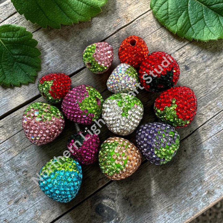 Rhinestone Strawberry Beads -Small or Large Sizes - 1pc.