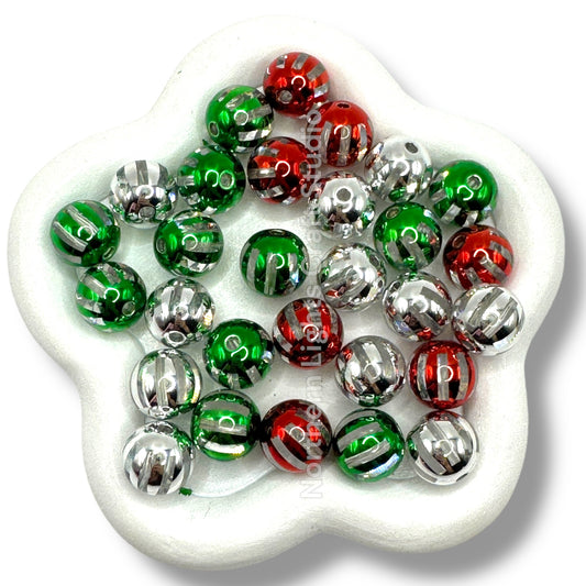 Shiny Striped Beads - Christmas Mix - 16mm or 12mm