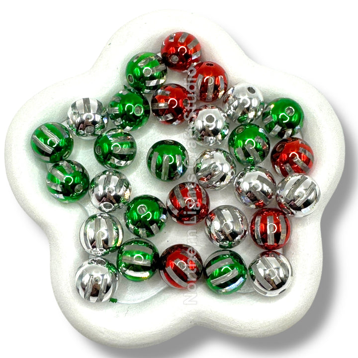 Shiny Striped Acrylic Beads - Christmas Mix - 16mm or 12mm