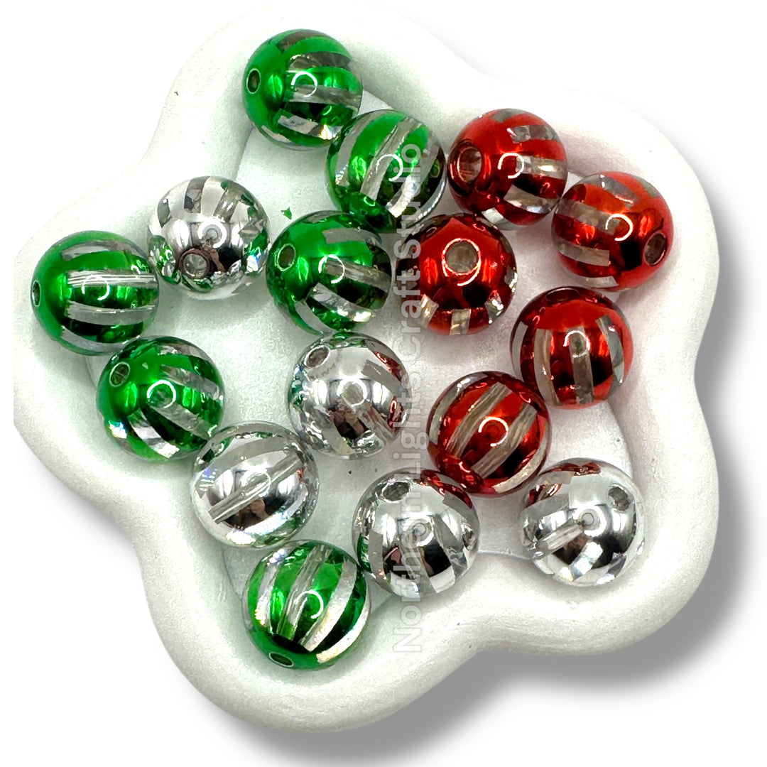 Shiny Striped Acrylic Beads - Christmas Mix - 16mm or 12mm
