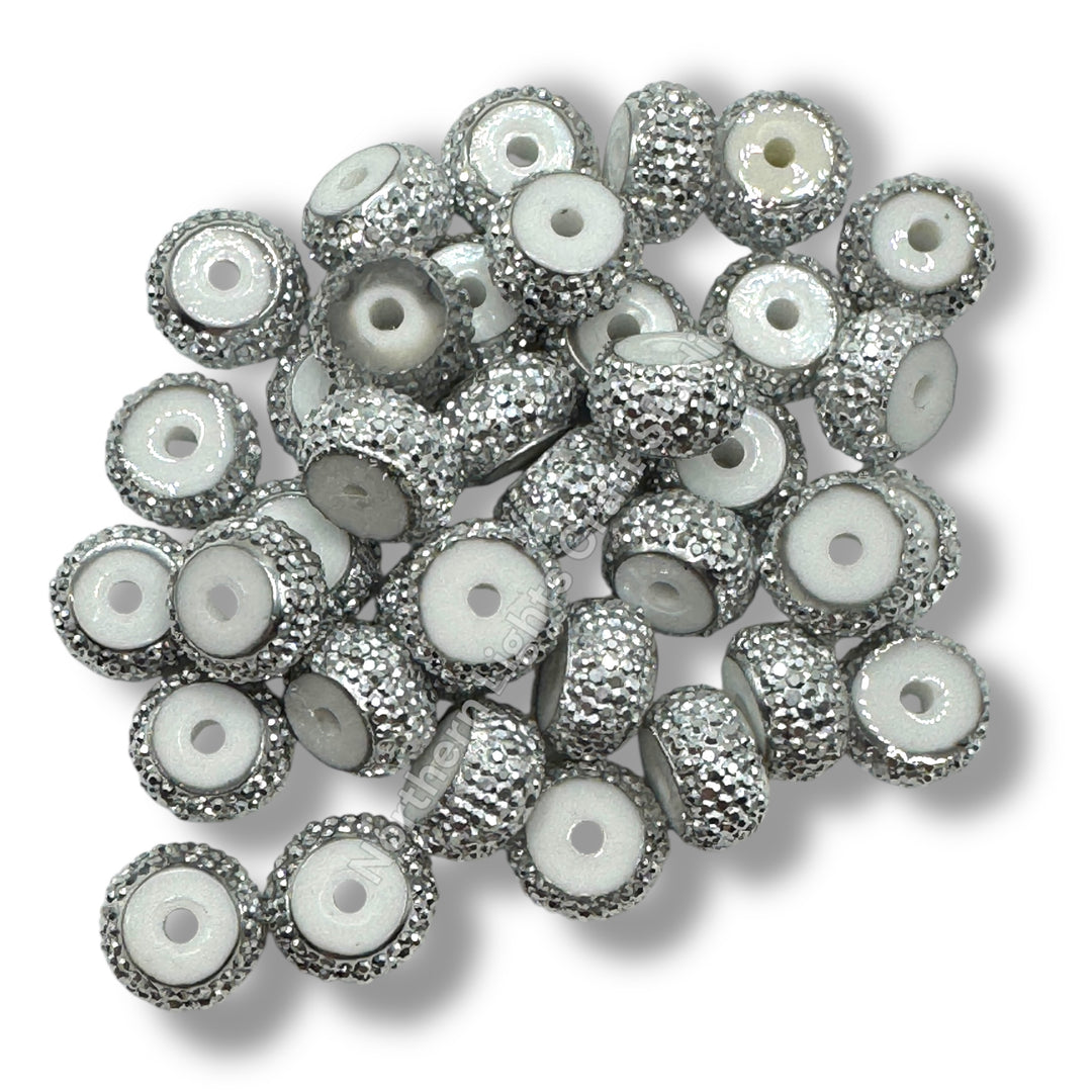 Textured Acrylic 11mm Silver Rondelle Spacer - 25pc