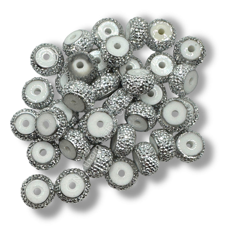 Textured Acrylic 11mm Silver Rondelle Spacer - 25pc