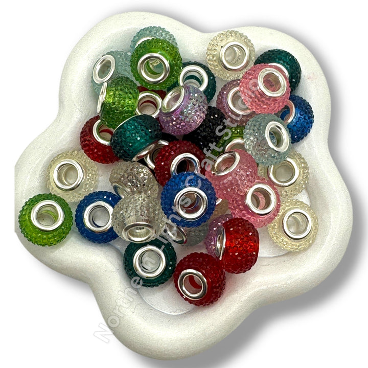 Textured Jelly Bling Wheel Beads / 14mm Large Hole Spacer Beads - 25pc. Mix