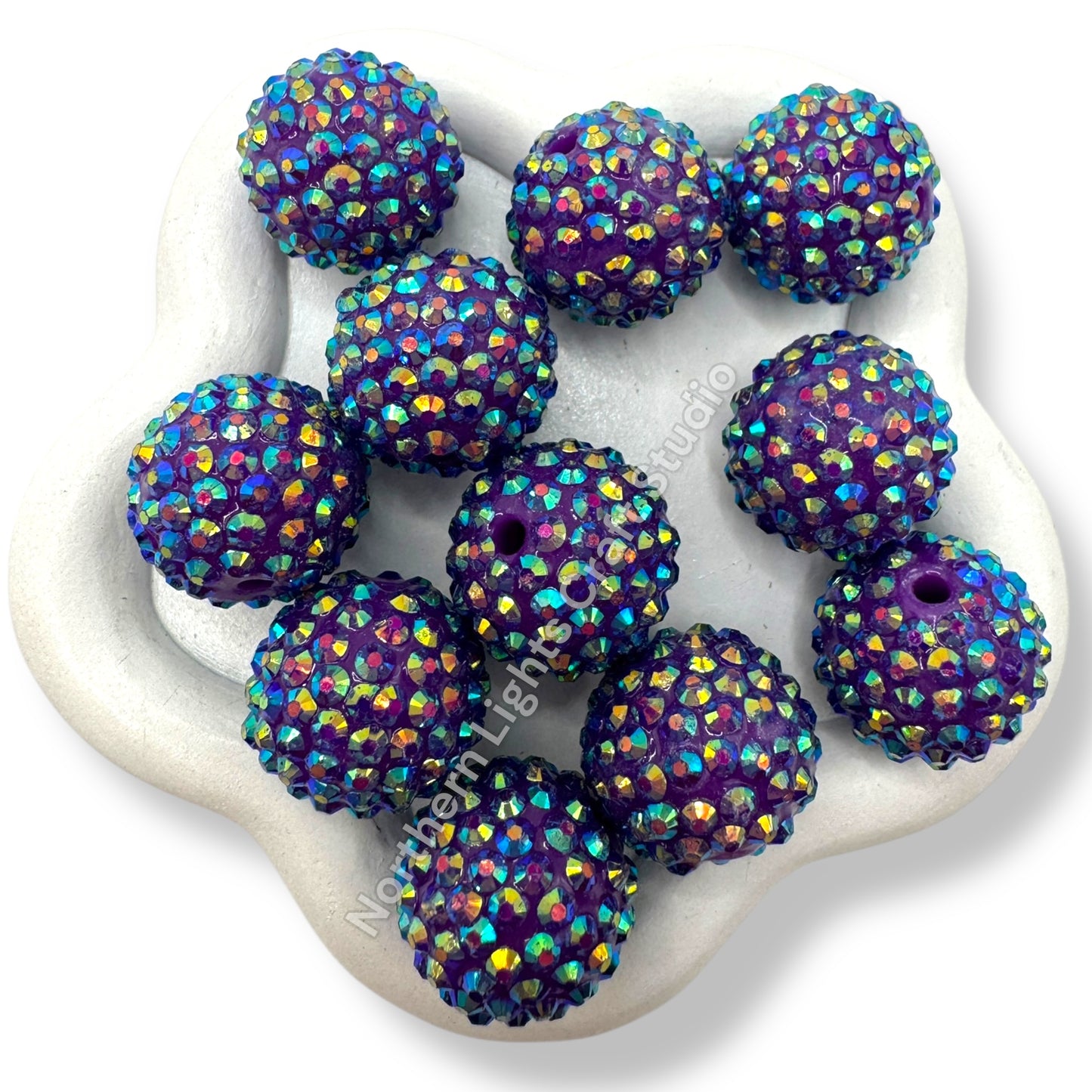 Dark Purple AB Acrylic 20mm Rhinestone Bubblegum Beads - 10pc.