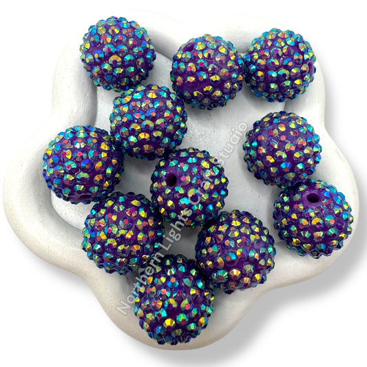 Dark Purple AB Acrylic 20mm Rhinestone Bubblegum Beads - 10pc.