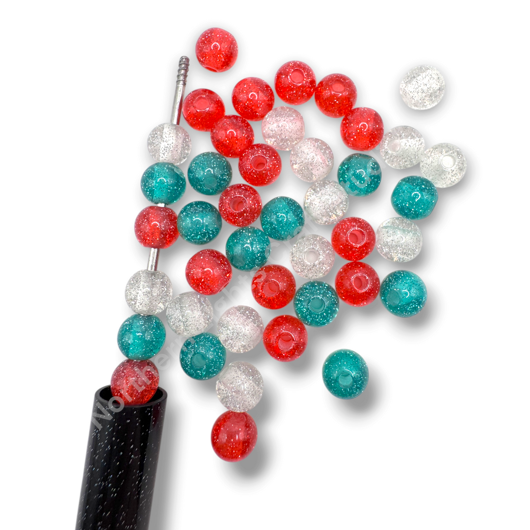 Glitter Dust Christmas 8mm Resin Bead Mix - 50 Pcs.
