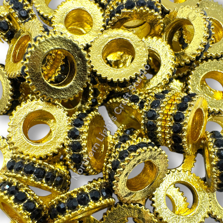 10mm Gold Metal Black Rhinestone Spacers-10pcs