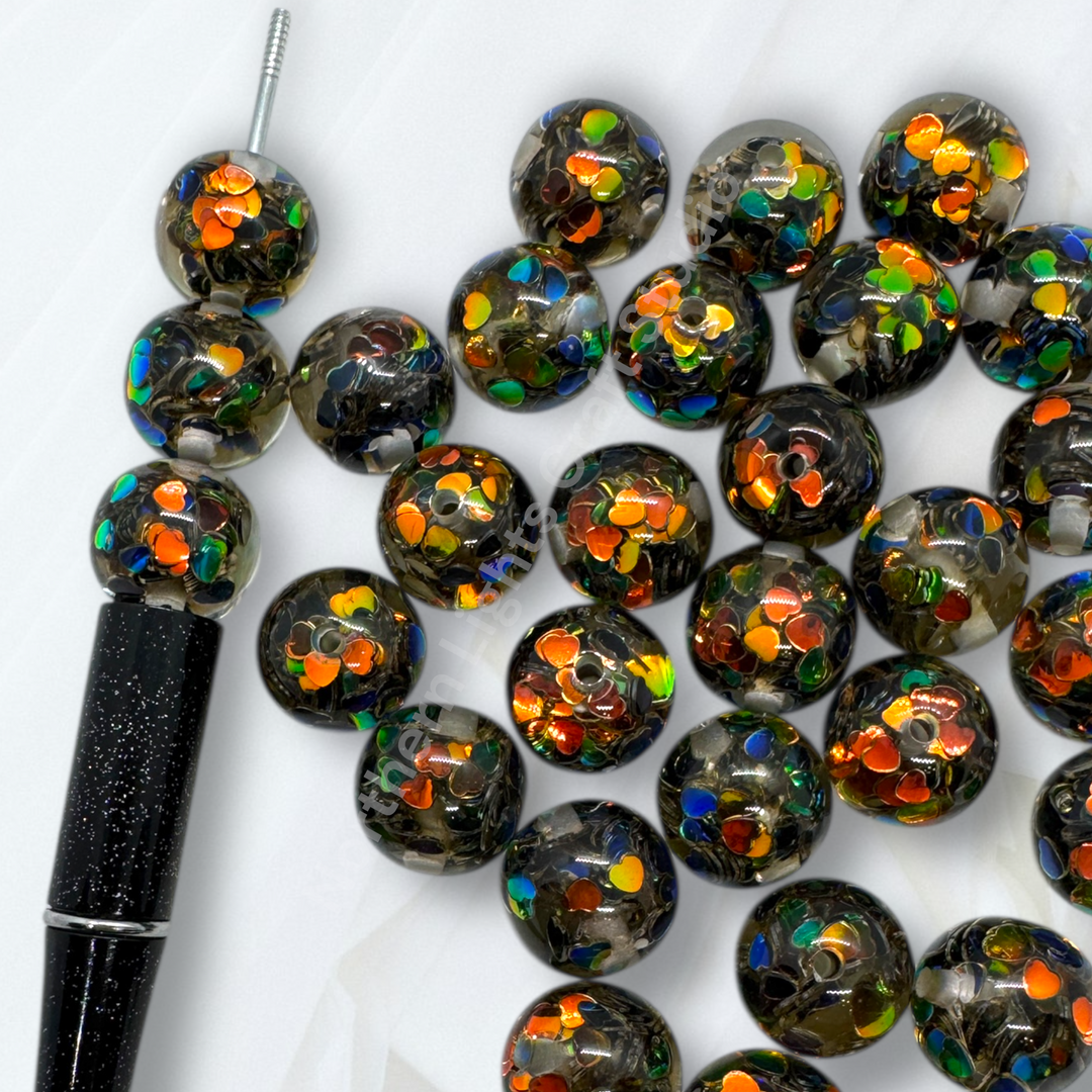 16mm Black Opal Fire Heart Confetti Beads - 20pc.