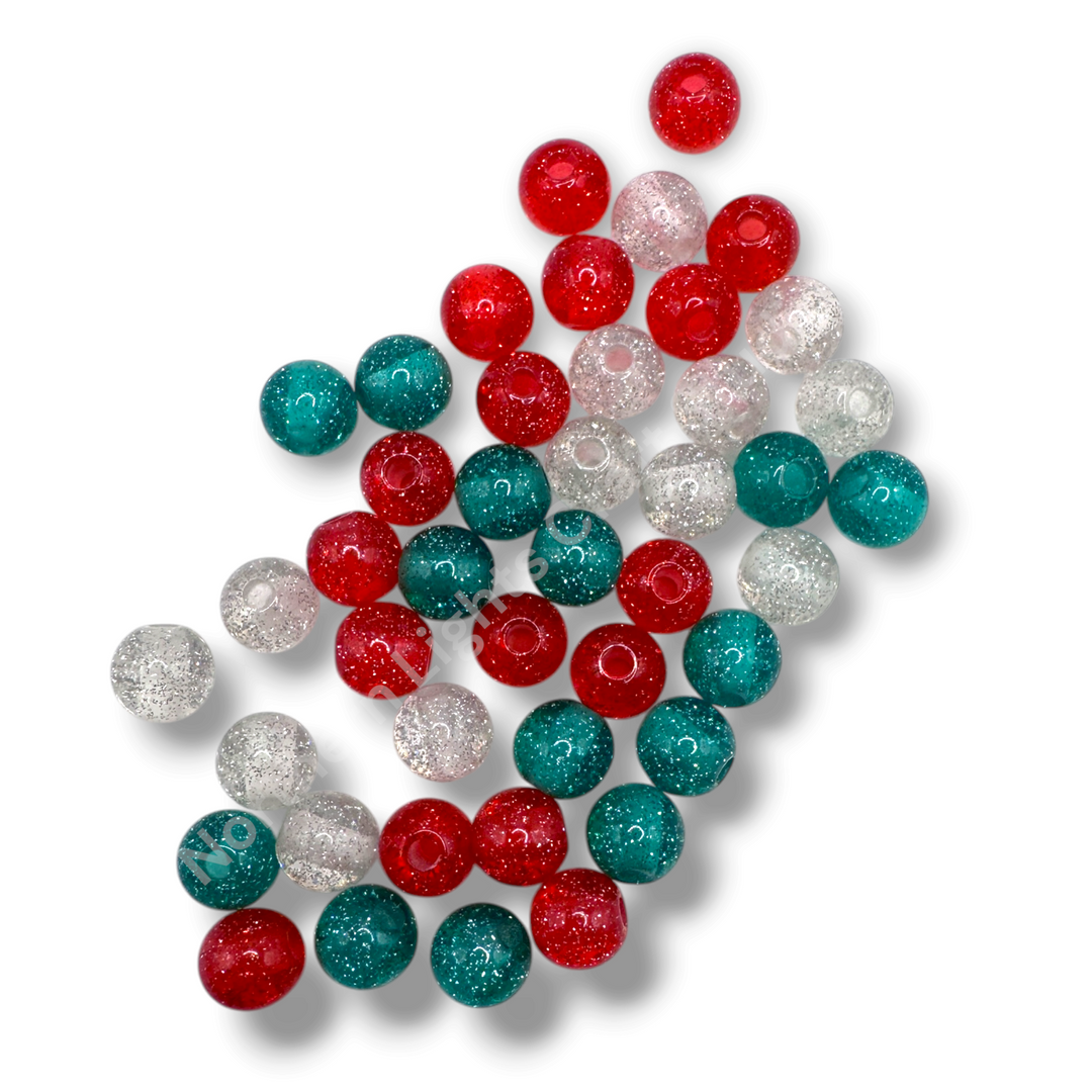 Glitter Dust Christmas 8mm Resin Bead Mix - 50 Pcs.