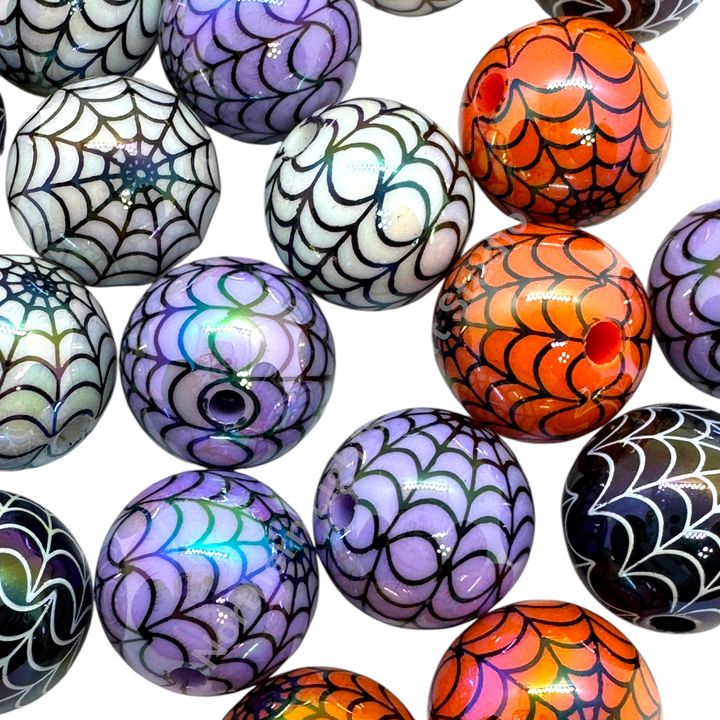 Spider Web  UV Printed 16mm Acrylic Bead Mix - 20pc. Mix