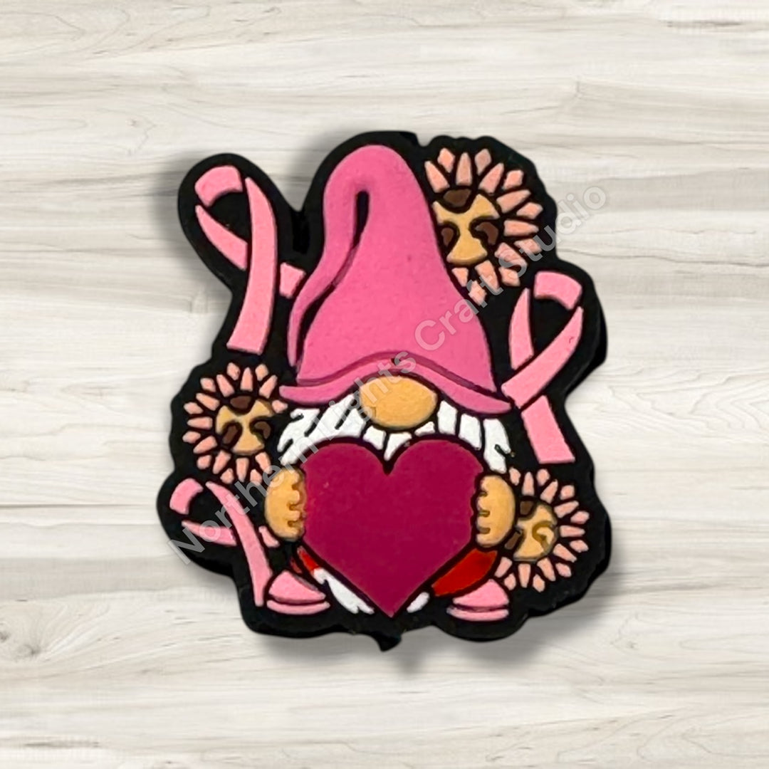 Pink Heart Breast Cancer Awareness Gnome, Breast Cancer Awareness Bead, Pink Ribbon Gnome Bead, In October We Wear Pink Gnome Bead