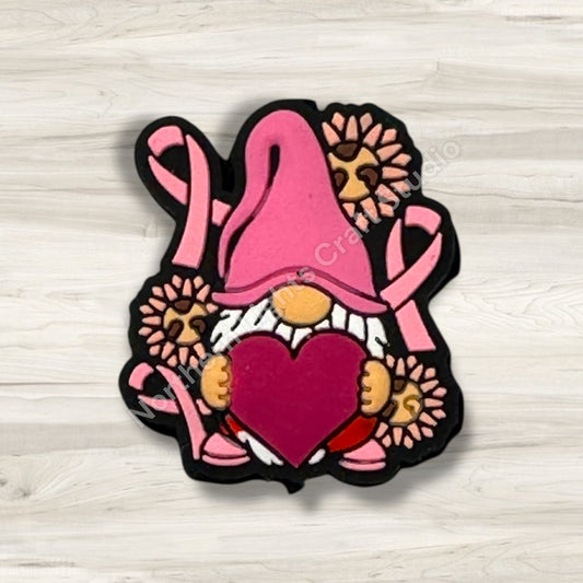 Pink Heart Breast Cancer Awareness Gnome, Breast Cancer Awareness Bead, Pink Ribbon Gnome Bead, In October We Wear Pink Gnome Bead